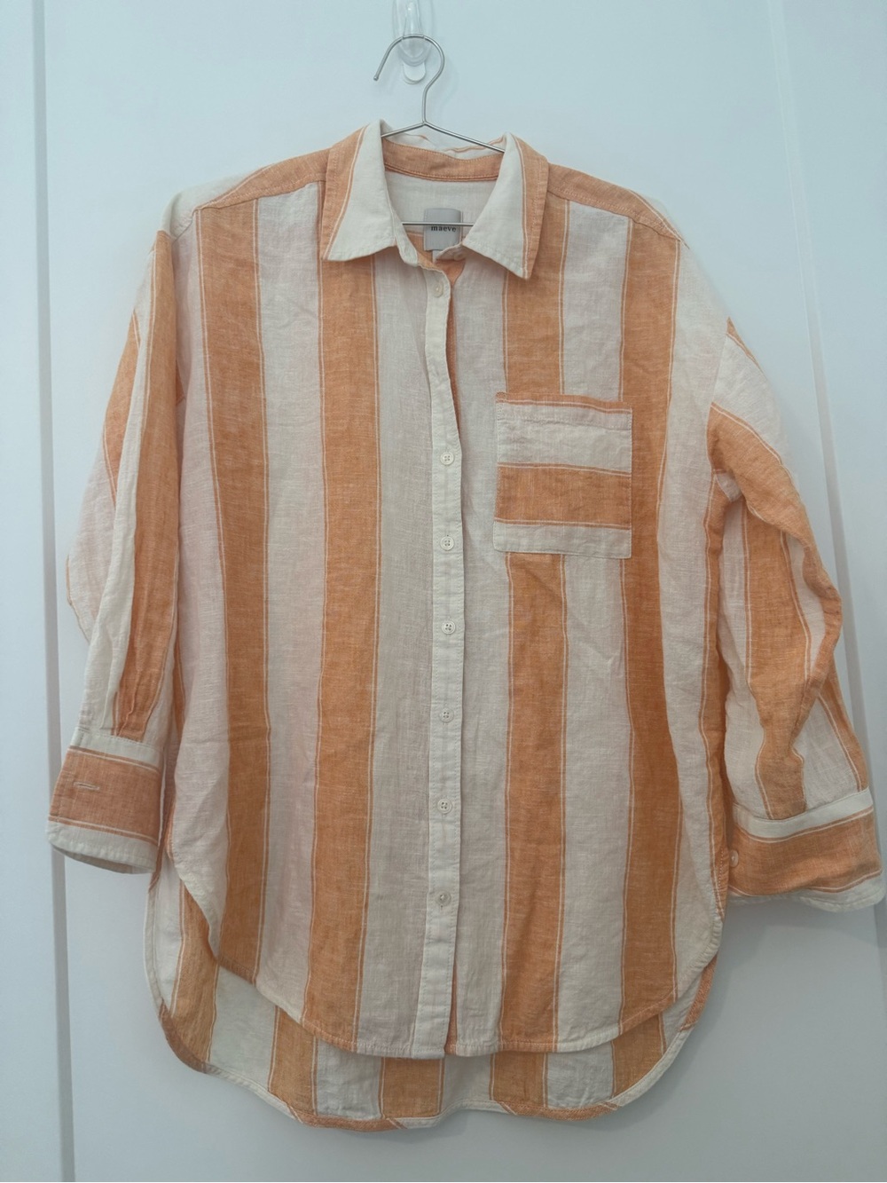 Maeve Beige and Orange Striped Button-Up Shirt